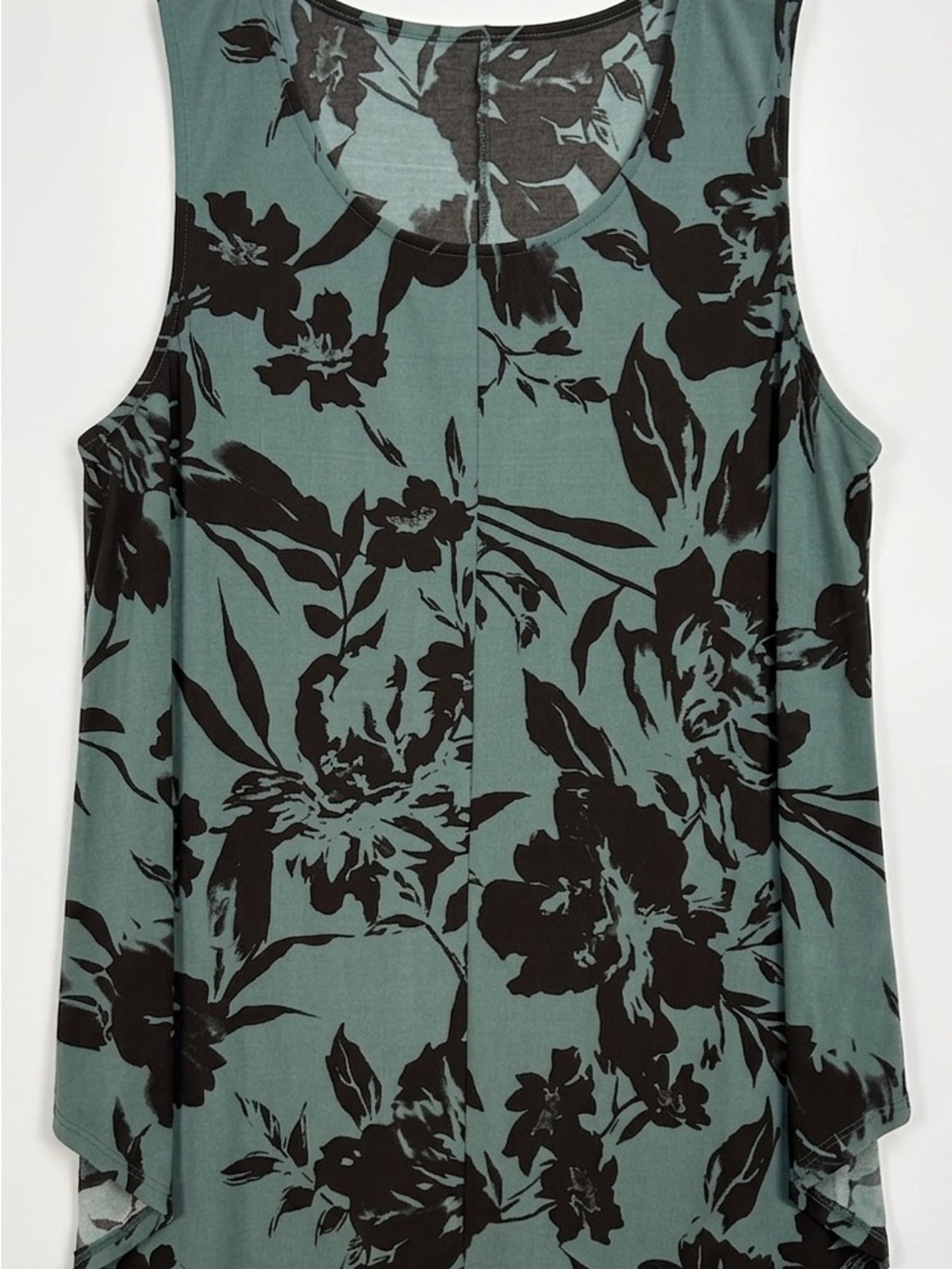 Emerald Teal and Black Floral Sleeveless Tank
